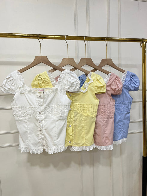Cotton Square Neck Frill Tops
